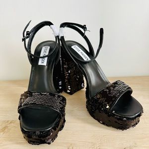Steve Madden Lessa S Womens Sequined Ankle Strap Platform Sandals size 6.5